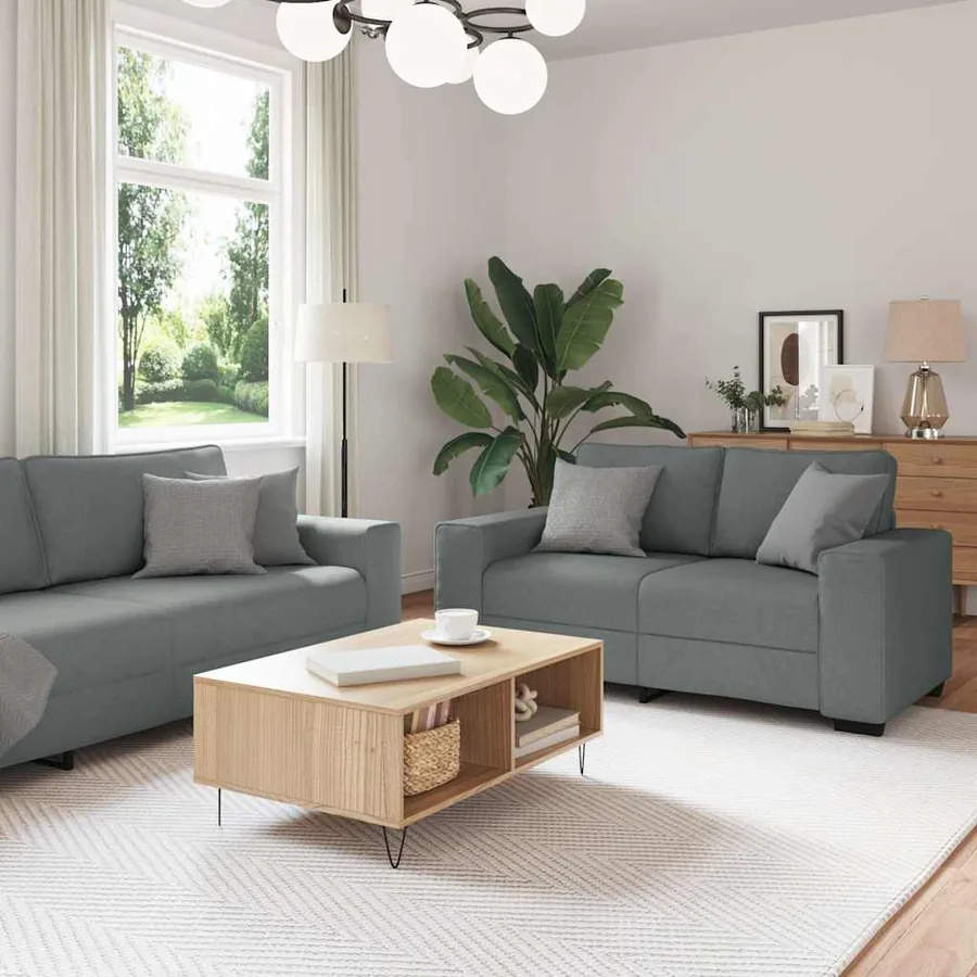Ensemble de canapé 3 pcs avec coussins en tissu gris foncé
