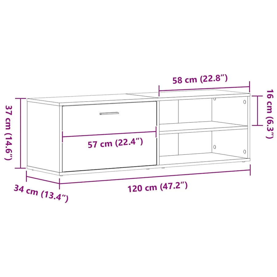 Meuble TV en chêne noir 120x34x37 cm bois d'ingénierie - 13