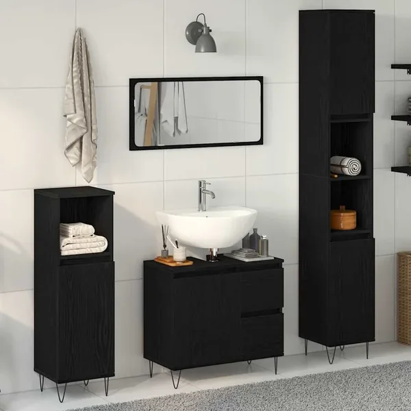 Ensemble de mobilier de salle de bain 3 pcs Chêne noir