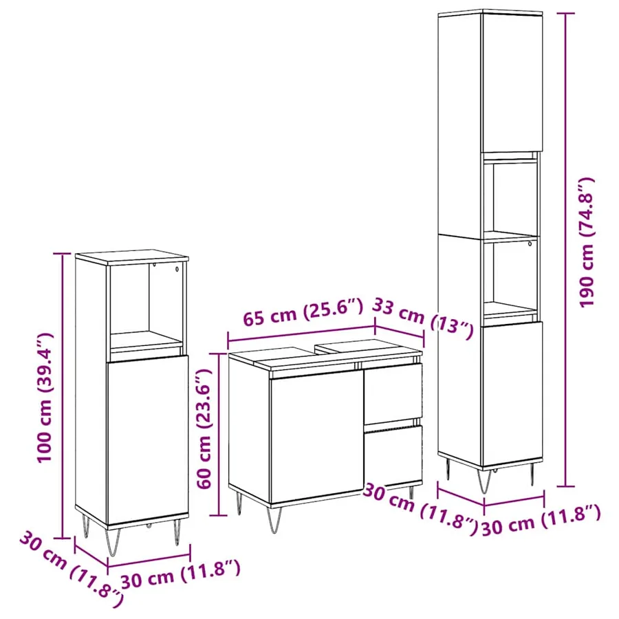 Ensemble de mobilier de salle de bain 3 pcs Chêne noir - 15