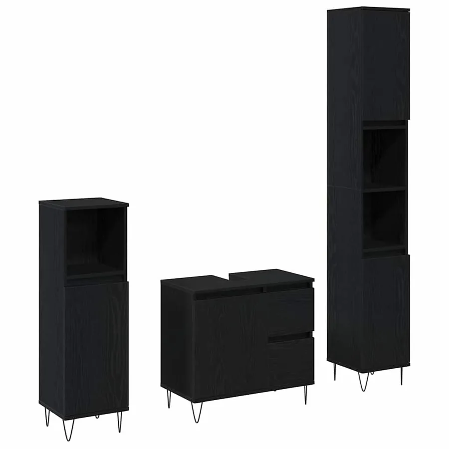 Ensemble de mobilier de salle de bain 3 pcs Chêne noir - 2