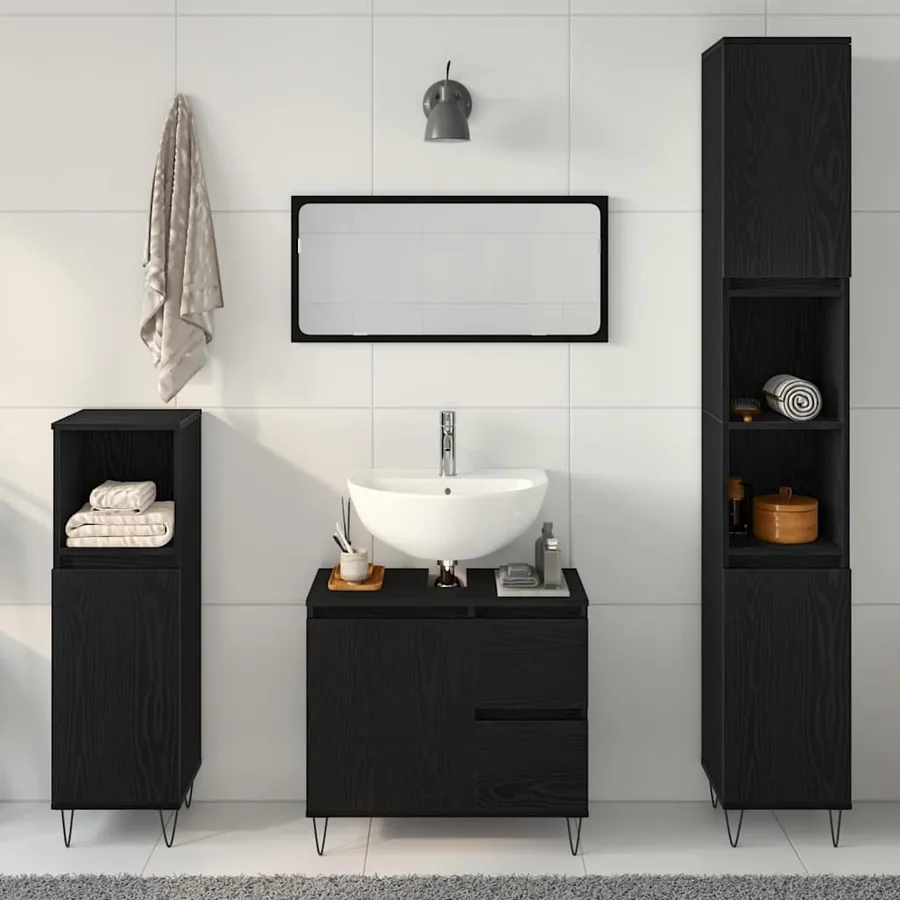 Ensemble de mobilier de salle de bain 3 pcs Chêne noir - 4