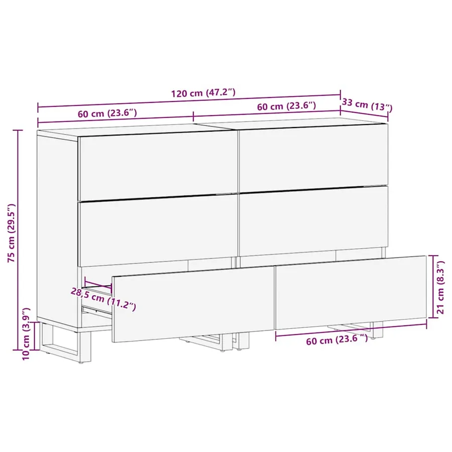 Ensemble de buffet 2 pcs Naturel 120 x 33,5 x 75 cm - 11