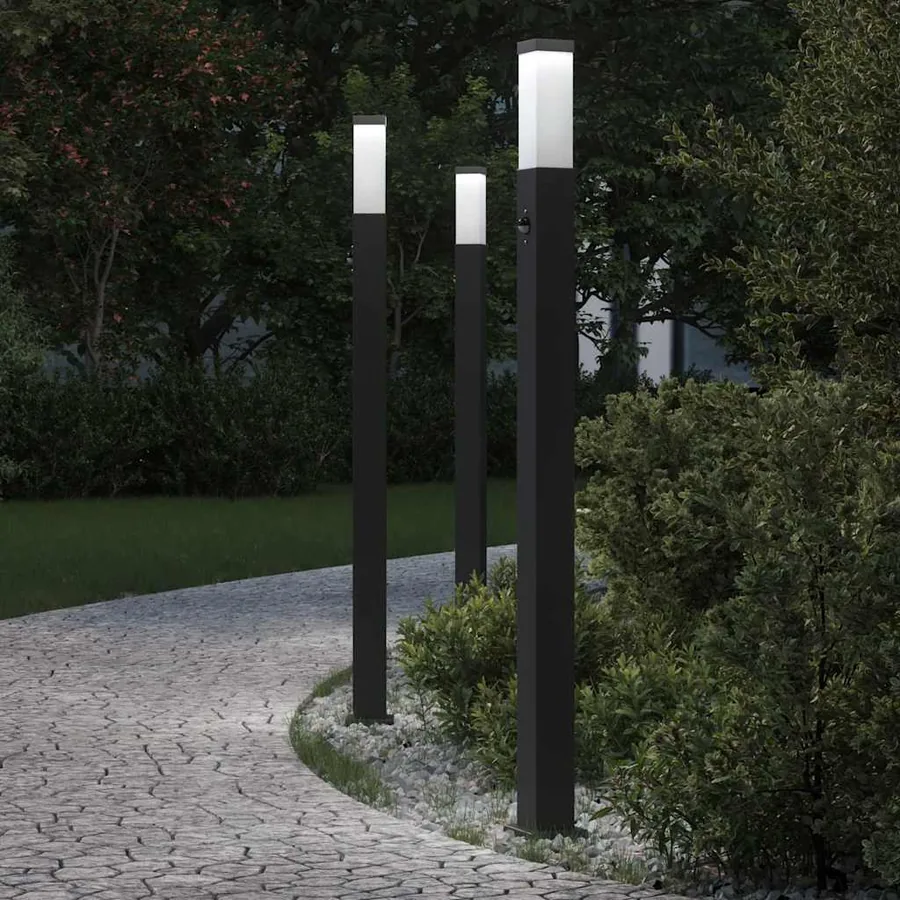 Bornes lumineuses avec détecteur lot de 3 110 cm noir IP44
