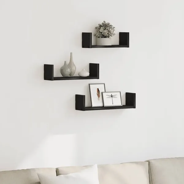 Étagères murales 3 pcs en chêne noir contrecollé