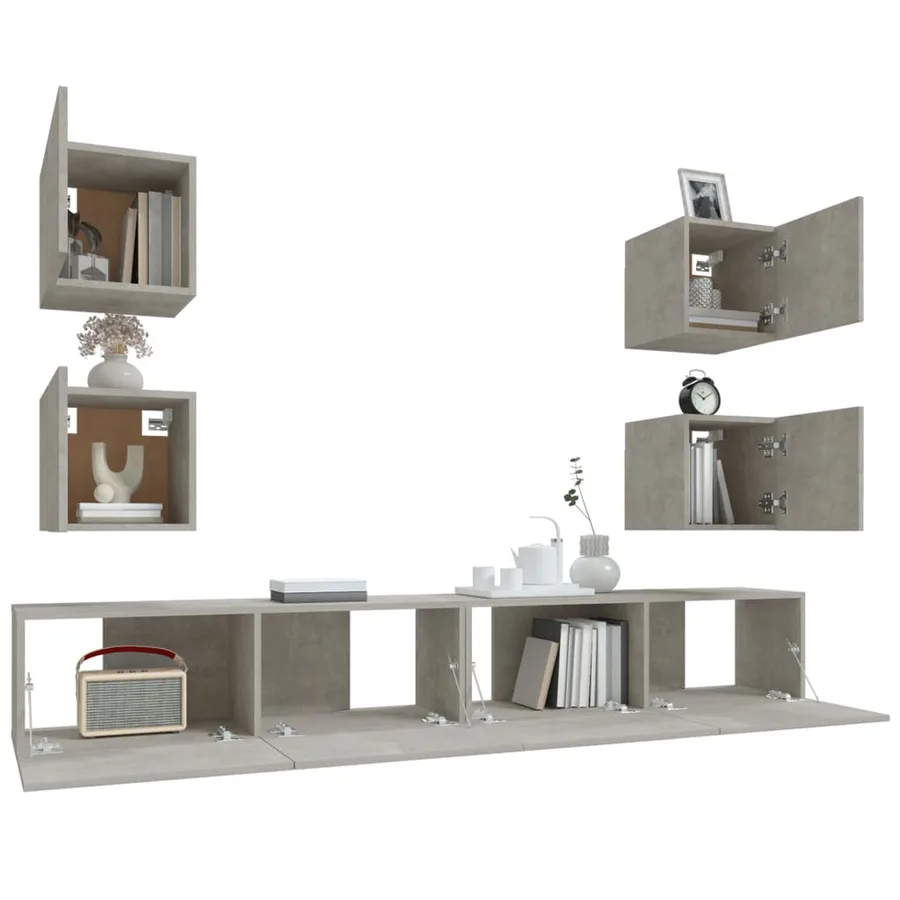 Ensemble de meubles TV 6 pcs Gris béton Bois d'ingénierie - 10