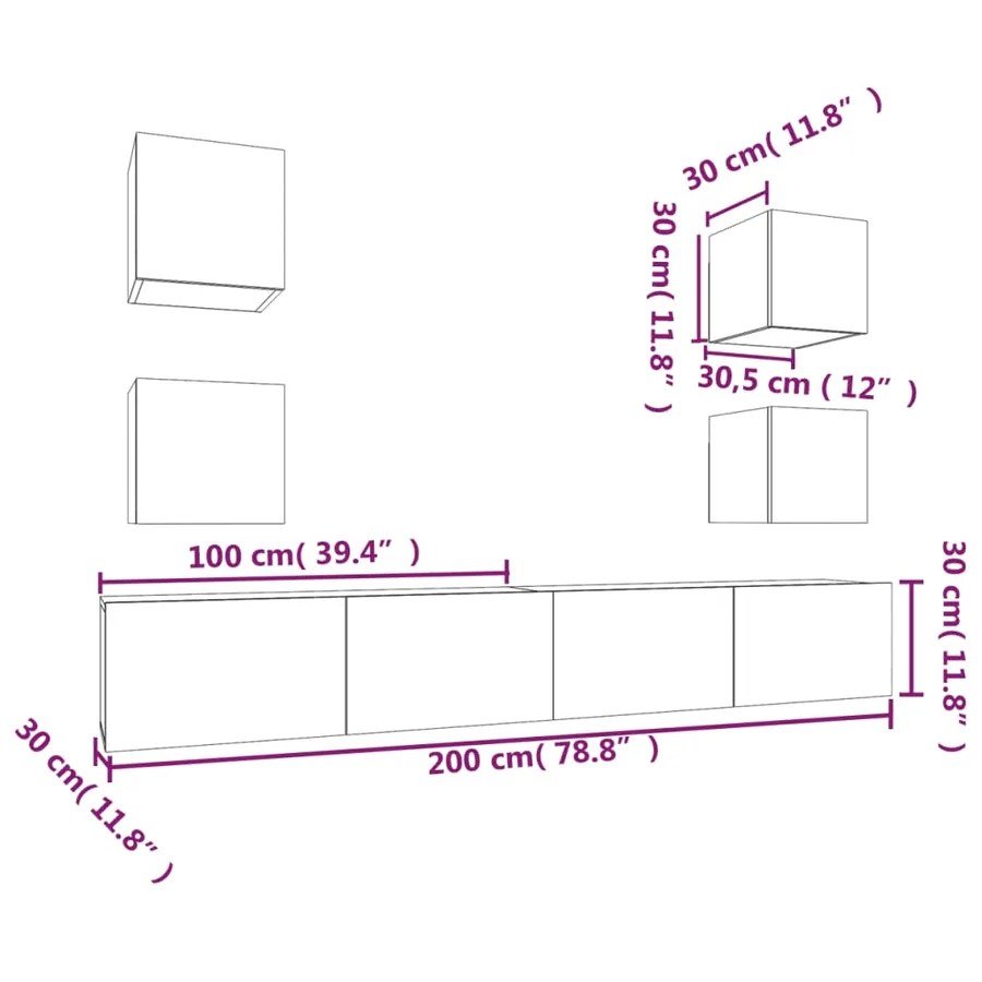 Ensemble de meubles TV 6 pcs Gris béton Bois d'ingénierie - 12