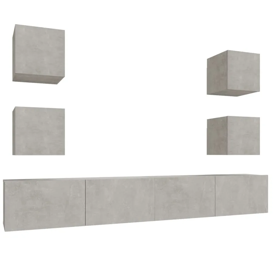 Ensemble de meubles TV 6 pcs Gris béton Bois d'ingénierie - 2
