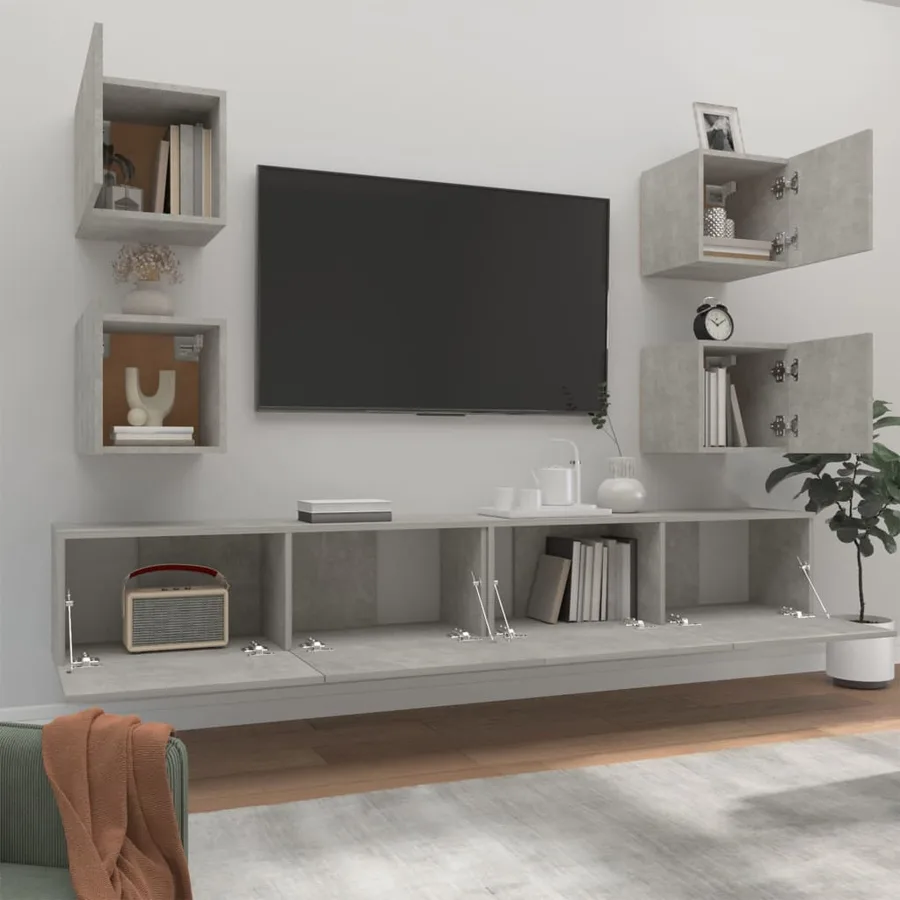 Ensemble de meubles TV 6 pcs Gris béton Bois d'ingénierie - 3