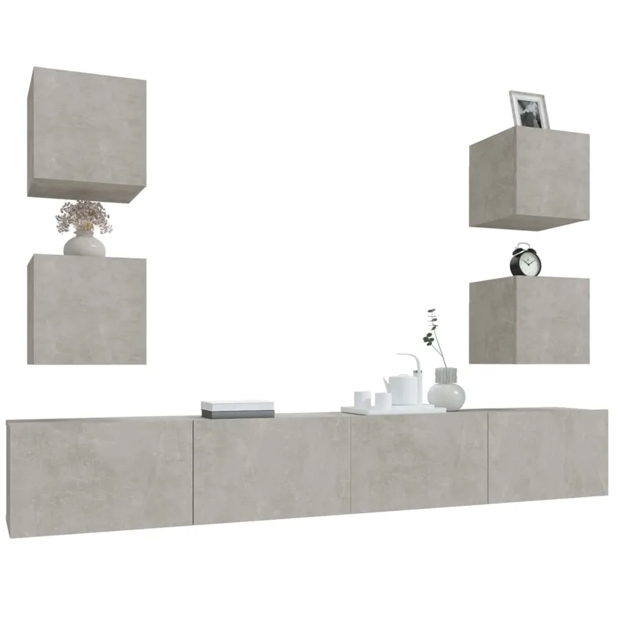 Ensemble de meubles TV 6 pcs Gris béton Bois d'ingénierie - 9