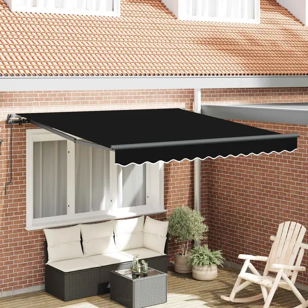 Auvent rétractable Noir 300 x 250 cm Polyester et Aluminium