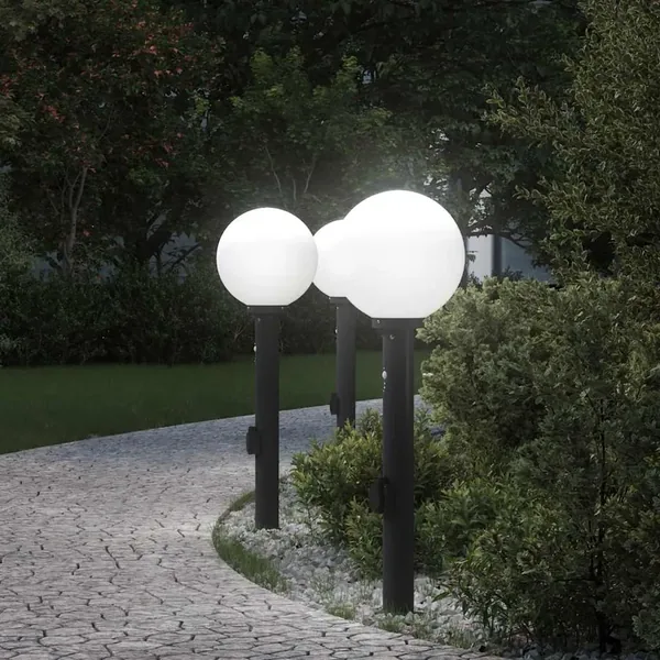 Bornes lumineuses avec capteur et prise lot de 3 80 cm noir IP44