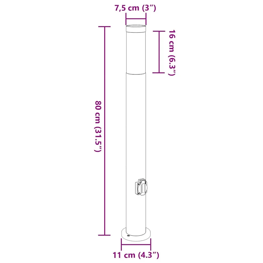 Bornes lumineuses avec sortie lot de 3 80 cm acier inoxydable IP44 - 11