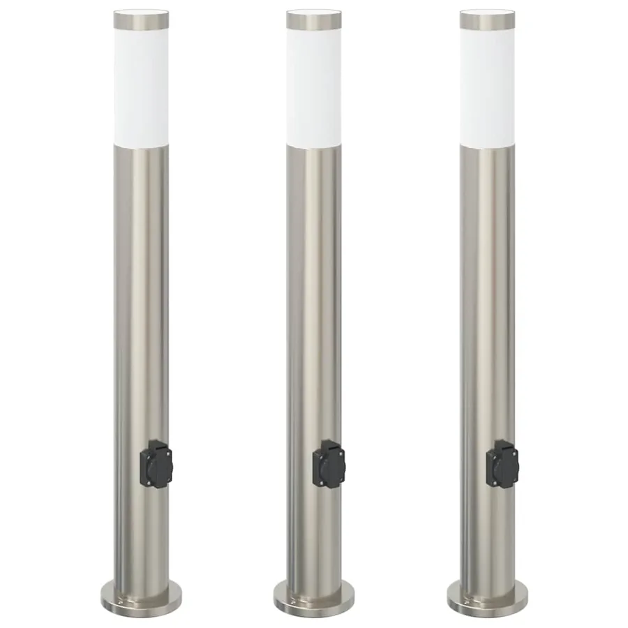 Bornes lumineuses avec sortie lot de 3 80 cm acier inoxydable IP44 - 2