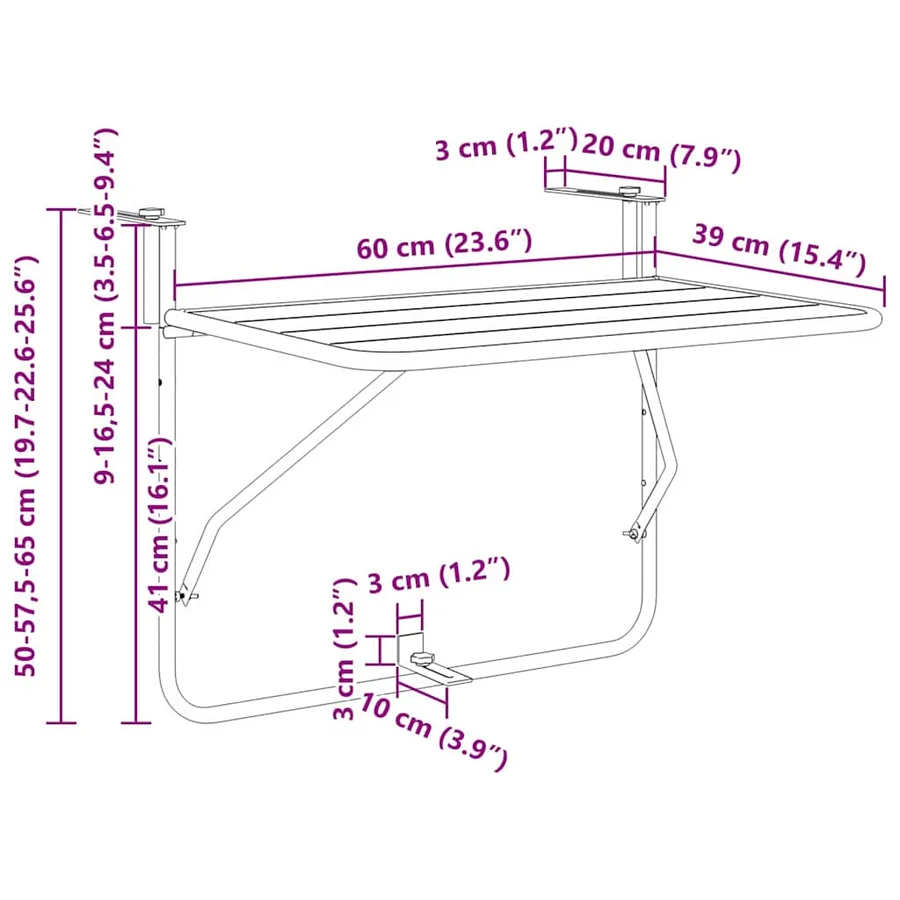 Table Suspendue de Balcon Rouge 60 x 39 x 65 cm Acier - 12