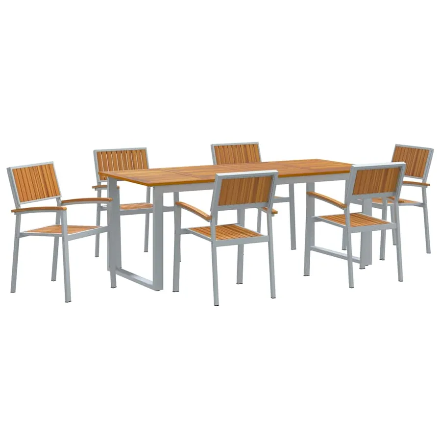 Ensemble de salle à manger pour jardin 7 pcs Gris - 2
