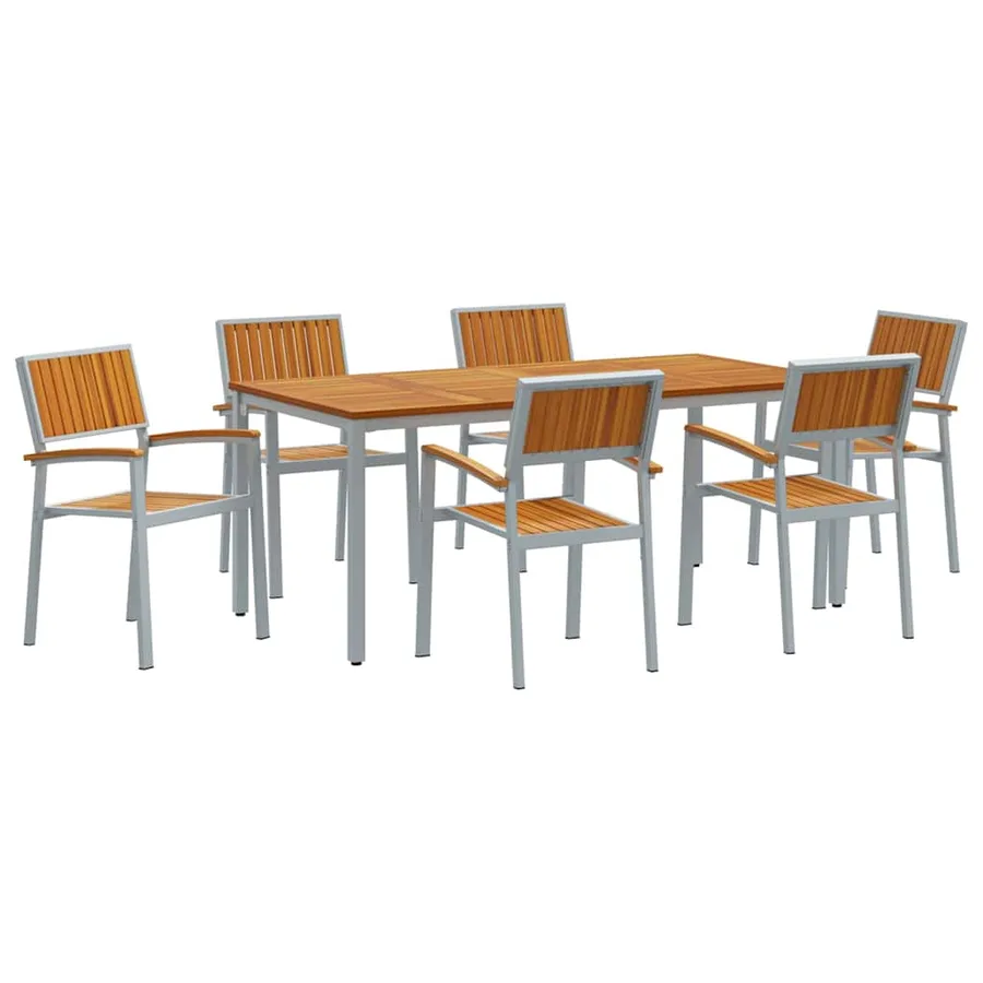 Ensemble de salle à manger pour jardin 7 pcs Gris - 2