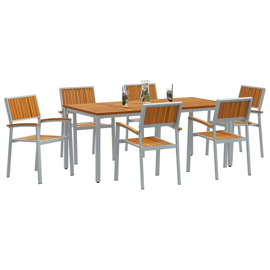 Ensemble de salle à manger pour jardin 7 pcs Gris - 3