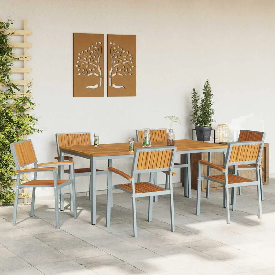 Ensemble de salle à manger pour jardin 7 pcs Gris - 4