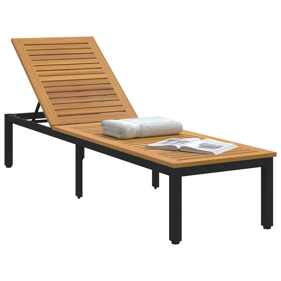 Transat Noir 200 x 55 x 35 cm Bois d'Acacia Massif - 2