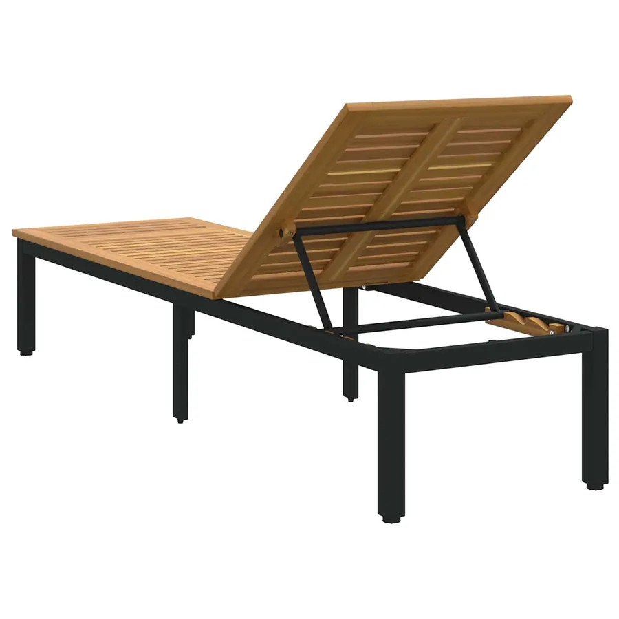 Transat Noir 200 x 55 x 35 cm Bois d'Acacia Massif - 9