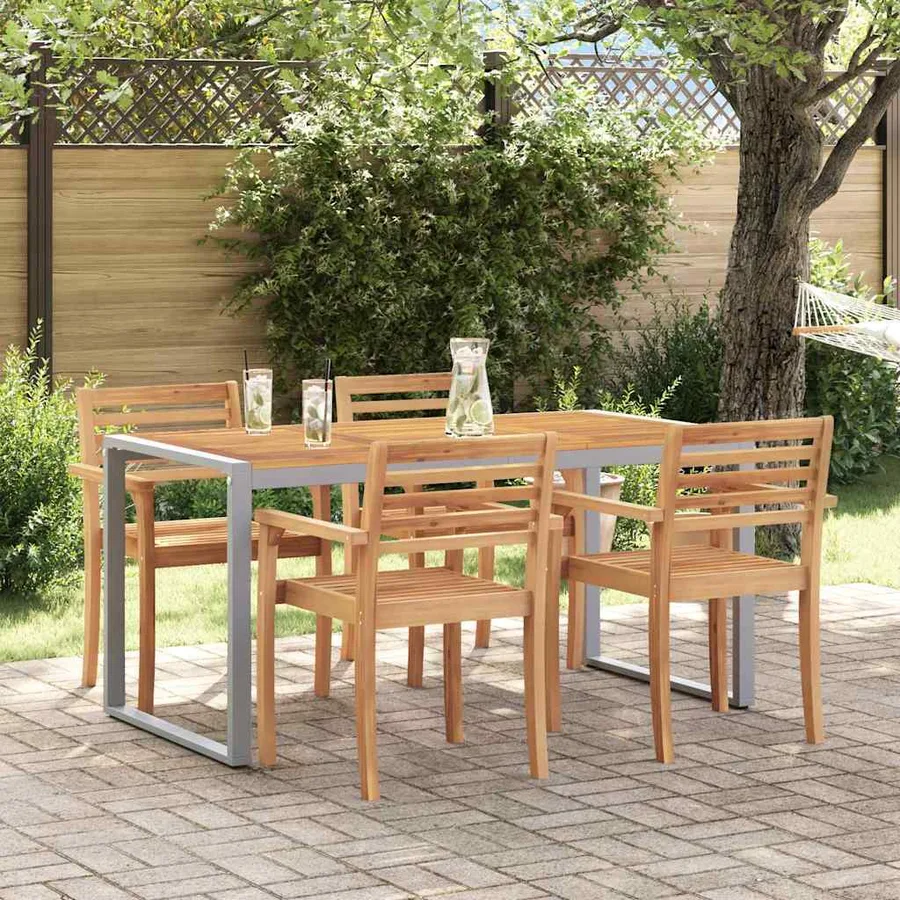 Table de Jardin Gris 160 x 80 x 75 cm Bois d'Acacia Massif - 4