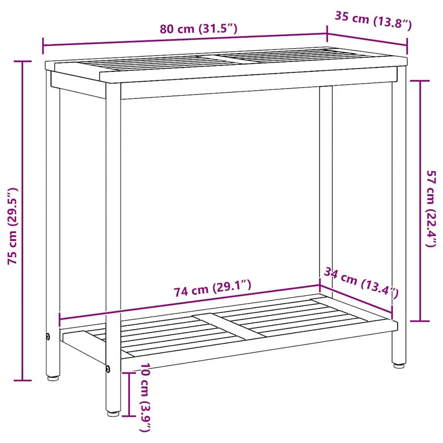 Table de jardin avec stockage Naturel et gris 80 x 35 x 75 cm - 11