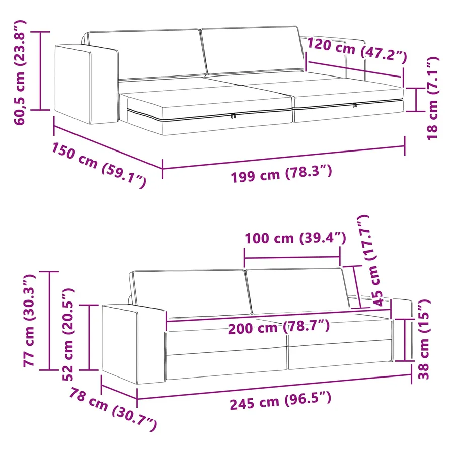 Canapé-Lit Gris foncé 245 x 78 x 77 cm tissu - 12