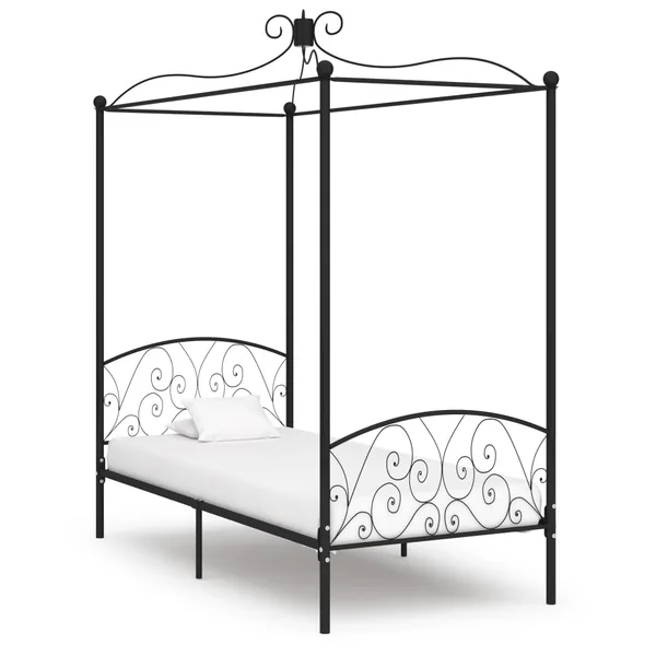 Cadre de lit à baldaquin sans matelas noir métal 90x200 cm
