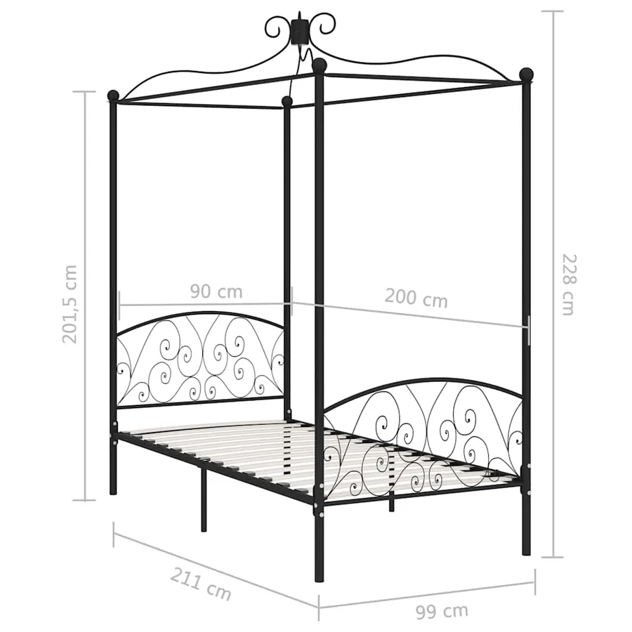 Cadre de lit à baldaquin sans matelas noir métal 90x200 cm - 6