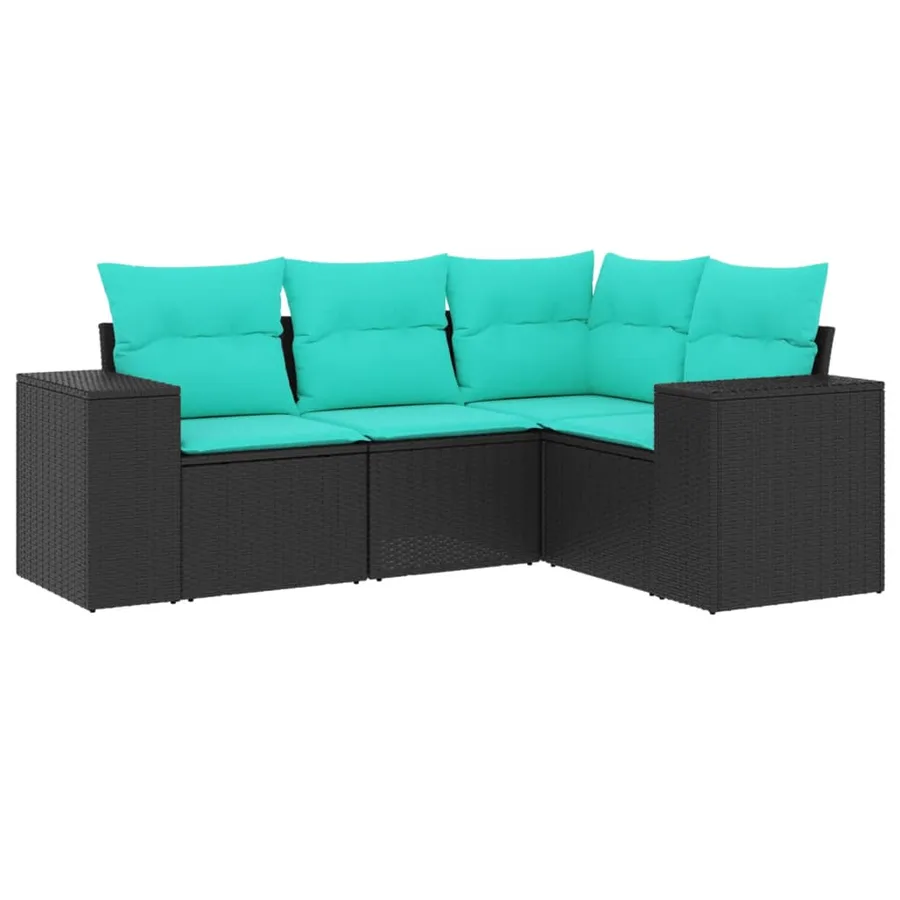 Salon de jardin 4 pcs avec coussins noir résine tressée - 2