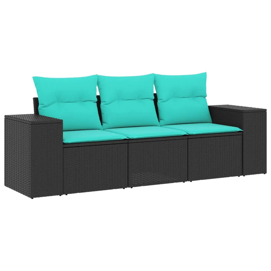 Salon de jardin 3 pcs avec coussins noir résine tressée - 2