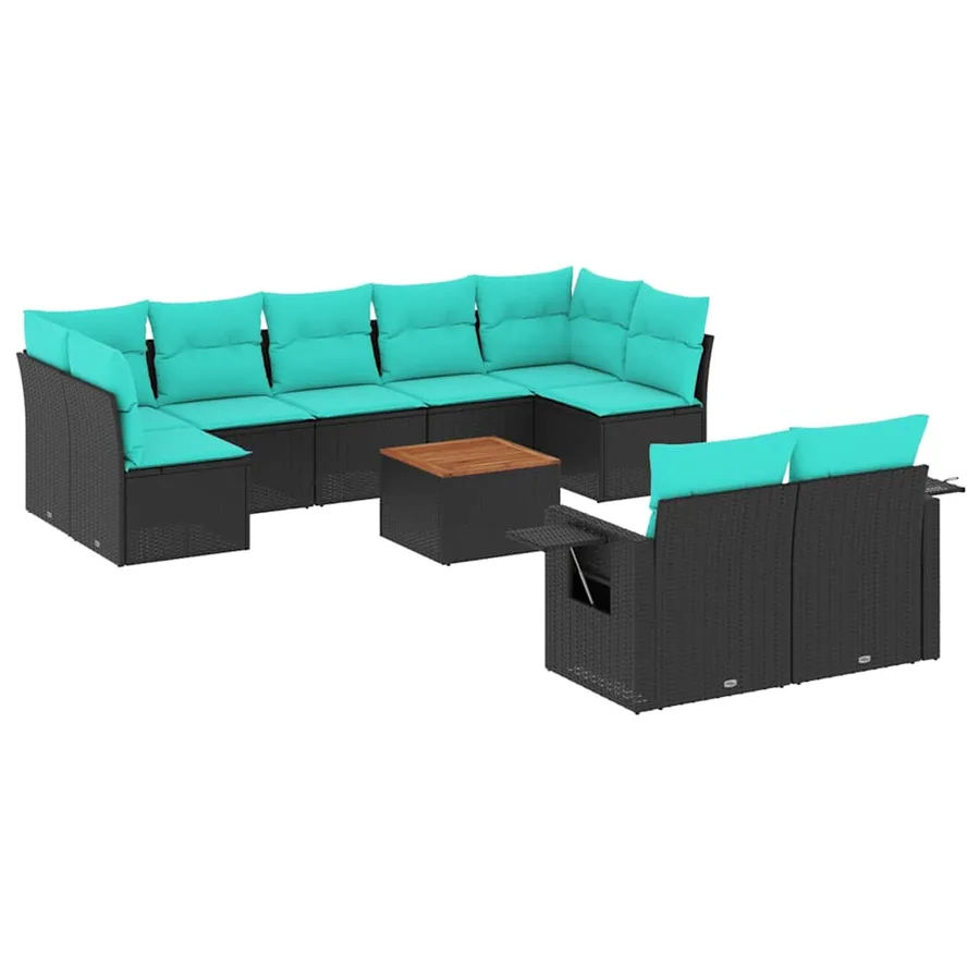 Ensemble de canapé de jardin 10 pcs avec coussins noir résine tressée - 2