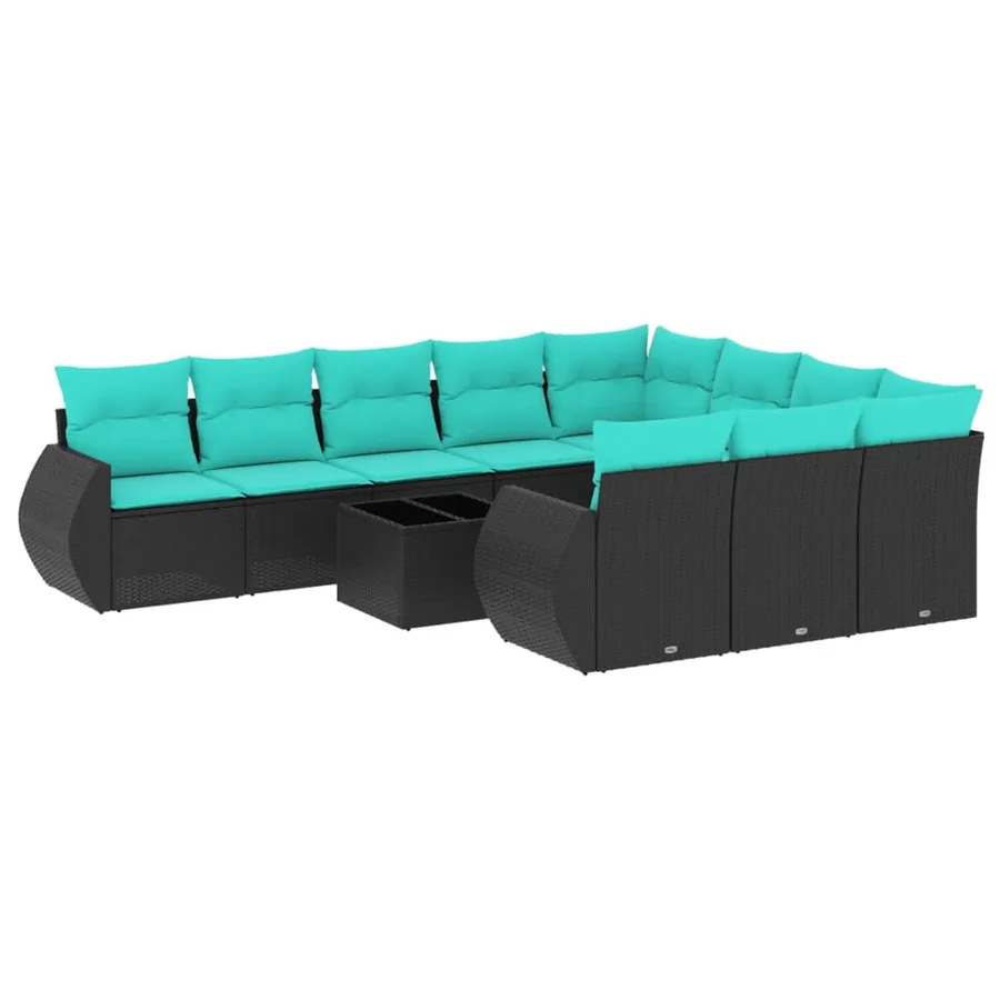 Ensemble de canapé de jardin 11 pcs avec coussins noir résine tressée - 2