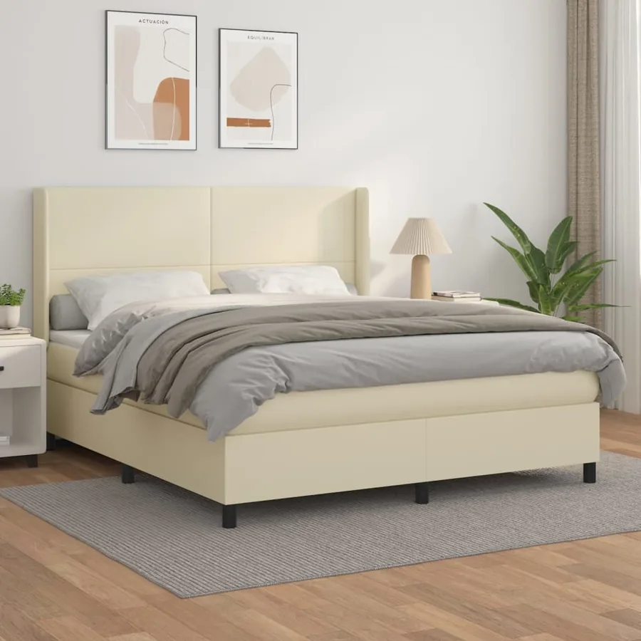 Sommier à lattes de lit avec matelas Crème 180x200cm Similicuir