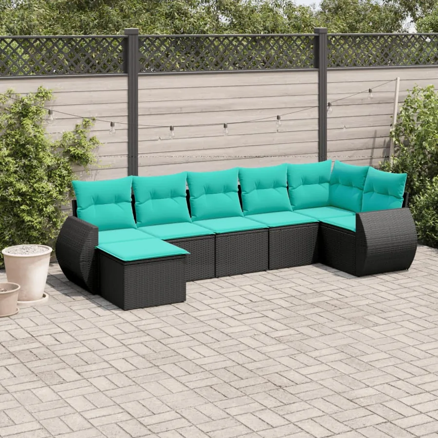 Salon de jardin 7 pcs avec coussins noir résine tressée 62 x 62 x 69 cm - 55,2 kg