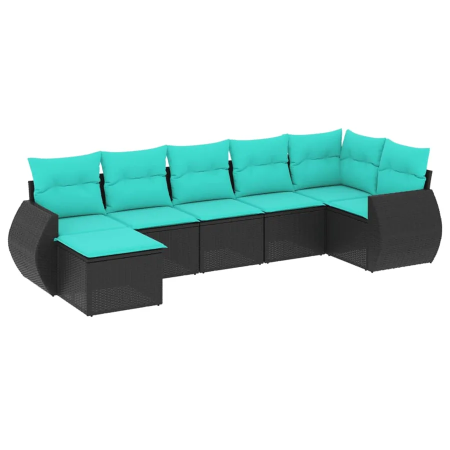 Salon de jardin 7 pcs avec coussins noir résine tressée 62 x 62 x 69 cm - 55,2 kg - 2