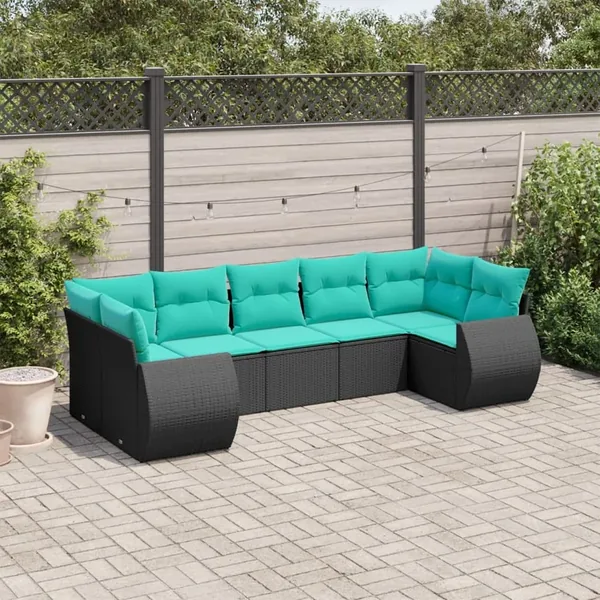 Salon de jardin 7 pcs avec coussins noir résine tressée 62 x 62 x 69 cm - 58,6 kg