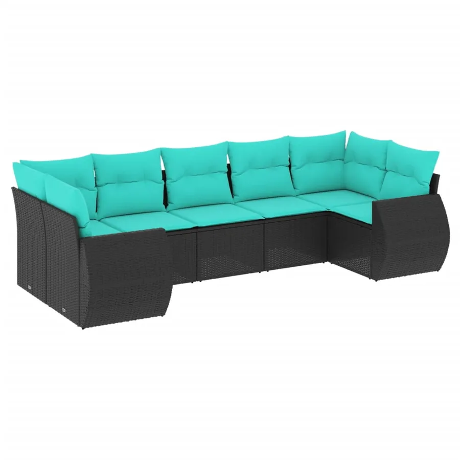 Salon de jardin 7 pcs avec coussins noir résine tressée 62 x 62 x 69 cm - 58,6 kg - 2