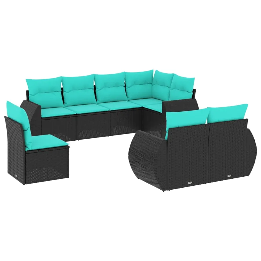 Salon de jardin 8 pcs avec coussins noir résine tressée - 2