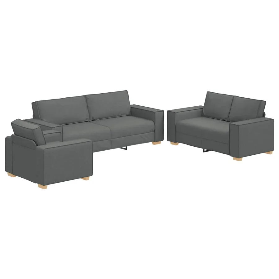 Canapé 3 pcs Gris foncé 220 x 80 x 84 cm Tissu en lin mélangé - 2