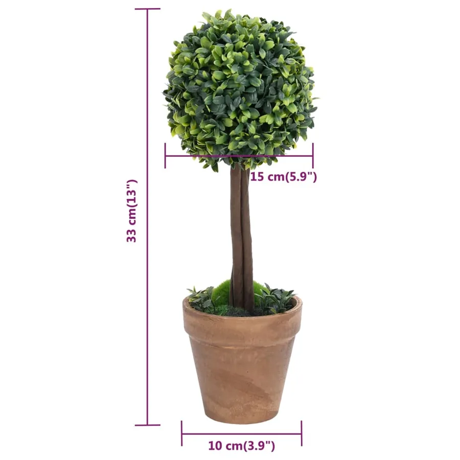Plantes de buis artificiel 2 pcs avec pots Boule Vert 33 cm - 6
