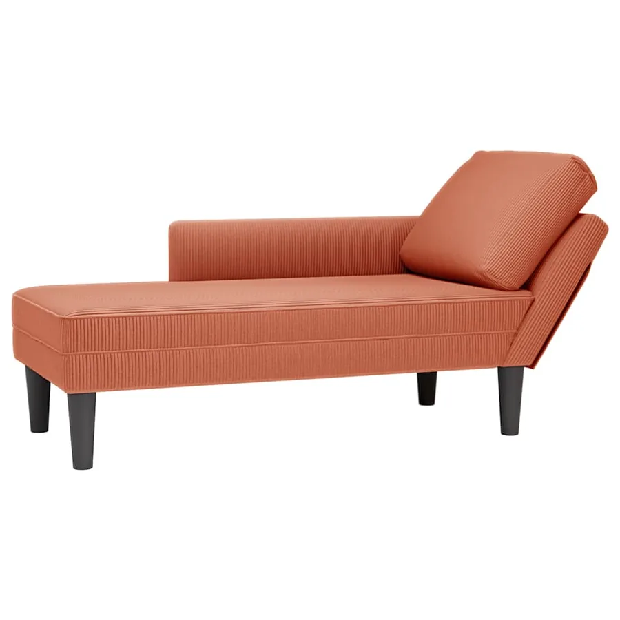 Chaise longue avec coussin rouge orange tissu en velours côtelé