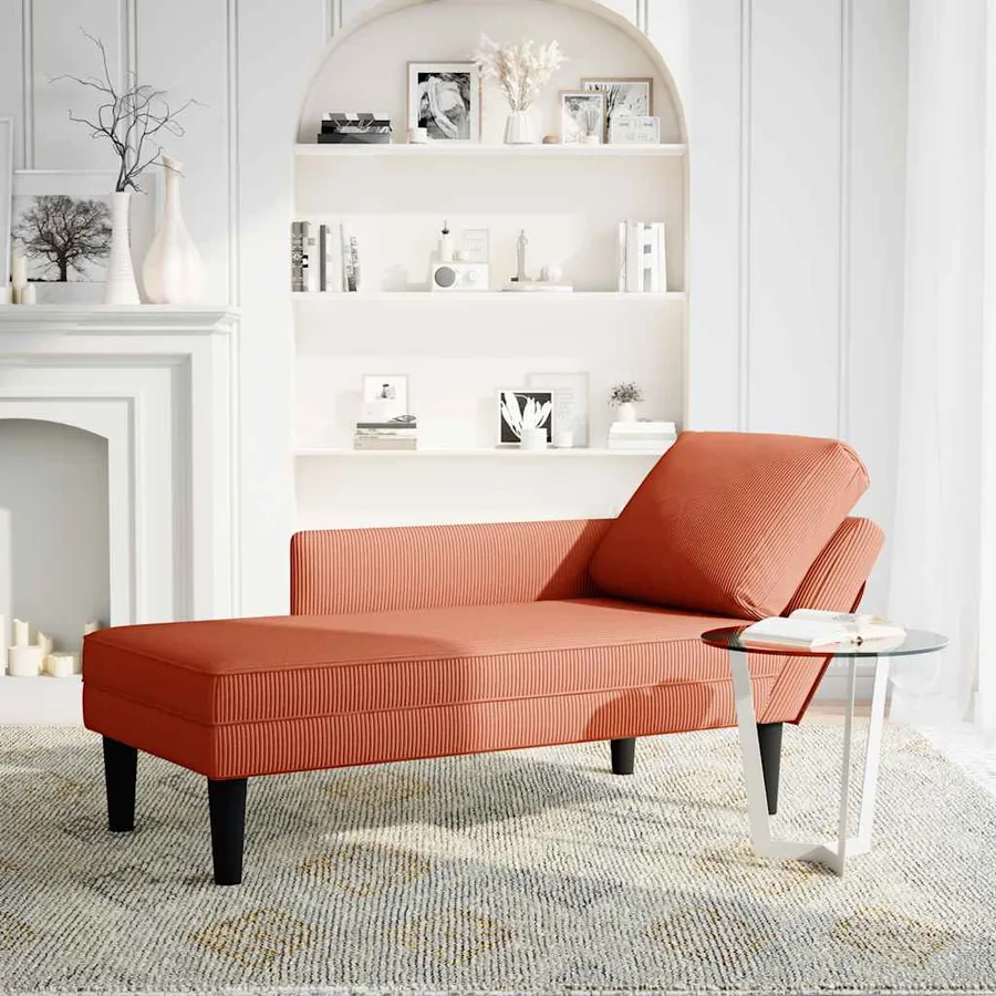Chaise longue avec coussin rouge orange tissu en velours côtelé - 2