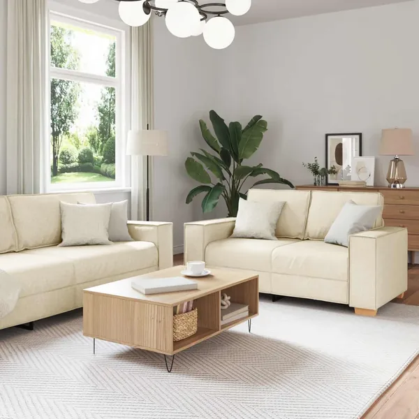 Canapé 2 pcs Beige 220 x 80 x 84 cm Tissu en lin mélangé
