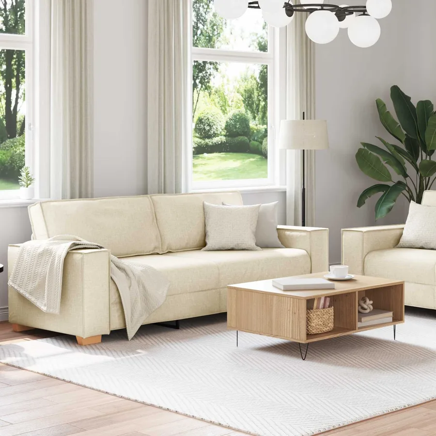 Canapé 2 pcs Beige 220 x 80 x 84 cm Tissu en lin mélangé - 3