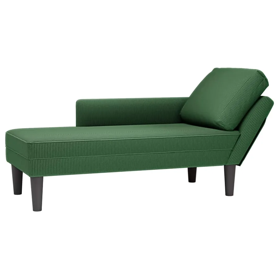 Chaise longue avec coussin vert foncé tissu en velours côtelé