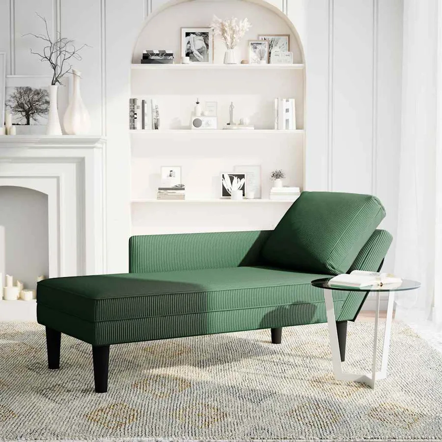 Chaise longue avec coussin vert foncé tissu en velours côtelé - 2