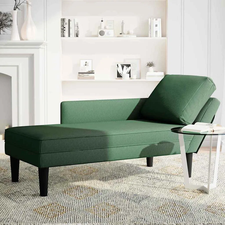 Chaise longue avec coussin vert foncé tissu en velours côtelé - 3
