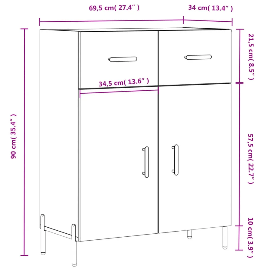 Buffet sonoma gris 69,5x34x90 cm bois d'ingénierie - 13